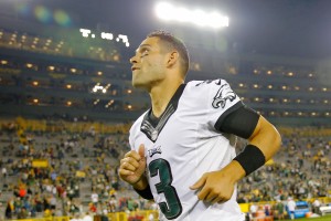 GREEN BAY, WI - AUGUST 29: Mark Sanchez #3 of the Philadelphia Eagles walks off the field after their win over the Green Bay Packers in a preseason game at Lambeau Field on August 29, 2015 in Green Bay, Wisconsin. The Philadelphia Eagles won 39-26. (Photo by Jon Durr/Getty Images)