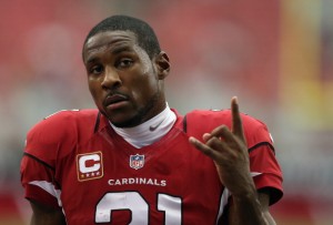 GLENDALE, AZ - SEPTEMBER 15:  Cornerback Patrick Peterson #21 of the Arizona Cardinals gestures to a fan prior to the start of the game against the Detroit Lions at University of Phoenix Stadium on September 15, 2013 in Glendale, Arizona.  (Photo by Jeff Gross/Getty Images)