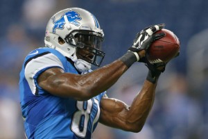 DETROIT, MI - AUGUST 22: Calvin Johnson #81 of the Detroit Lions participates in pre-game activities prior to playing the Jacksonville Jaguars in a preseason game at Ford Field on August 22, 2014 in Detroit, Michigan. (Photo by Leon Halip/Getty Images)