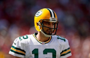 SANTA CLARA, CA - OCTOBER 04:  Aaron Rodgers #12 of the Green Bay Packers stands on the field during their game against the San Francisco 49ers at Levi's Stadium on October 4, 2015 in Santa Clara, California.  (Photo by Ezra Shaw/Getty Images)