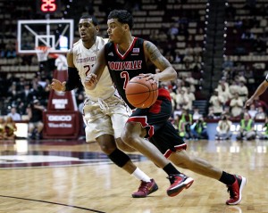 TALLAHASSEE, FL - FEBRUARY 28: Quentin Snider #2 of the Louisville Cardinals drives to the basket during the game against the Florida State Seminoles at the Donald L. Tucker Center on February 28, 2015 in Tallahassee, Florida. (Photo by Don Juan Moore/Getty Images) *** Local Caption *** Quentin Snider