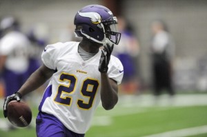 EDEN PRAIRIE, MN - MAY 3: Xavier Rhodes #29 of the Minnesota Vikings runs a drill during a rookie minicamp on May 3, 2012 at Winter Park in Eden Prairie, Minnesota. (Photo by Hannah Foslien/Getty Images)