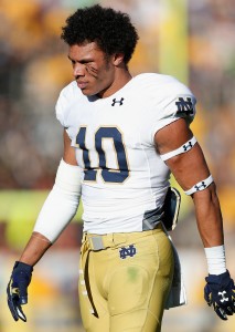 TEMPE, AZ - NOVEMBER 08:  Safety Max Redfield #10 of the Notre Dame Fighting Irish during the college football game against the Arizona State Sun Devils at Sun Devil Stadium on November 8, 2014 in Tempe, Arizona. The Sun Devils defeated the Fighting Irish 55-31.  (Photo by Christian Petersen/Getty Images)